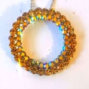 Orange Yellow CZ Circle Pendant Necklace
